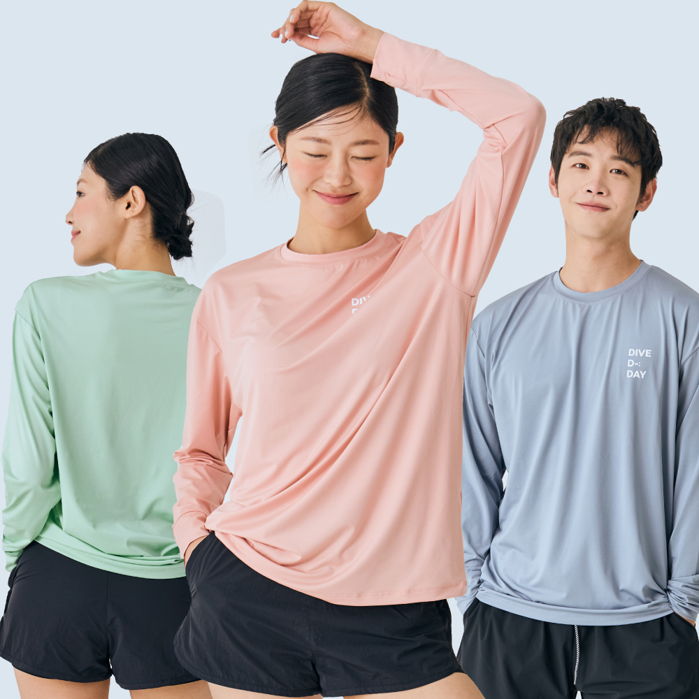 스윔어바웃 파스텔 긴팔 루즈핏 오버핏 래쉬가드 빅사이즈 수영복 커플 상의 남자 여자 - 상세 이미지 2