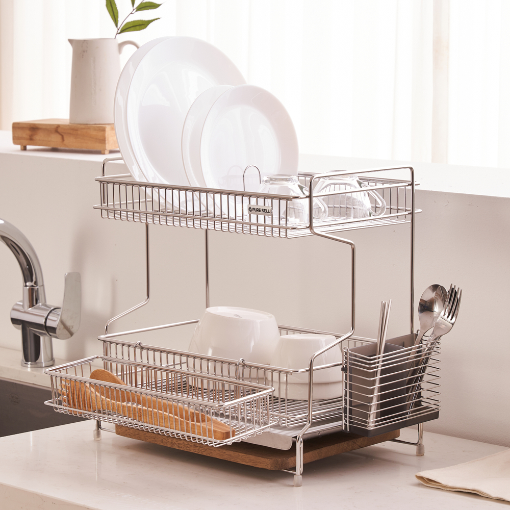 퓨어셀 컴팩트 샤인 올스텐 식기건조대 싱크대 그릇 주방 설거지 정리대 2단+ACC 4종