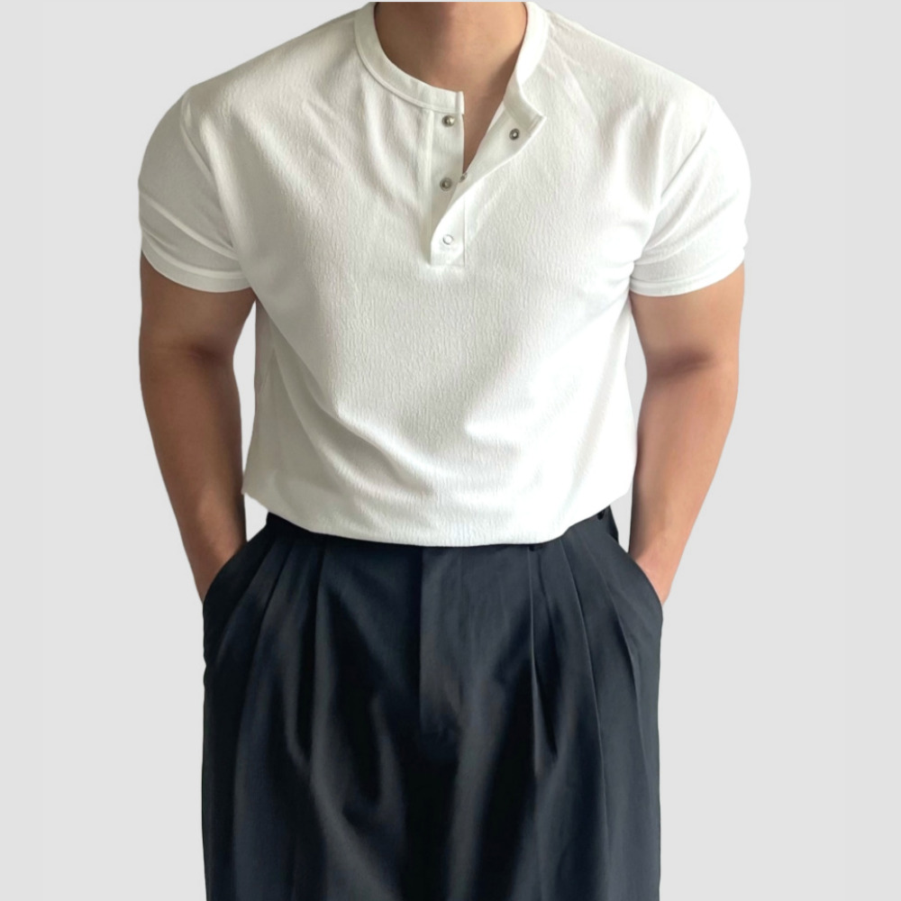 헨리넥반팔 머슬핏반팔 어깨넓어보이는반팔 남자흰티 - 상품 이미지