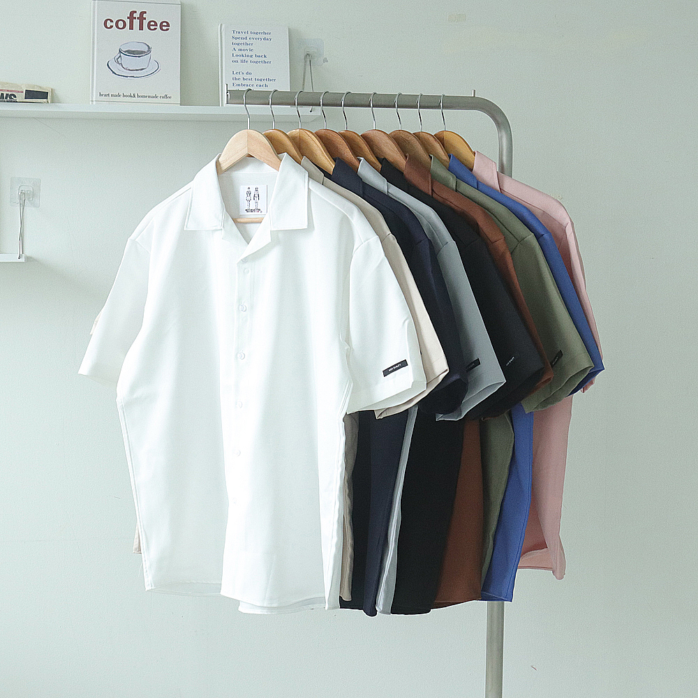 1+1 남자 반팔 셔츠 오픈카라 흰색 여름 남방 남성 와이 셔츠