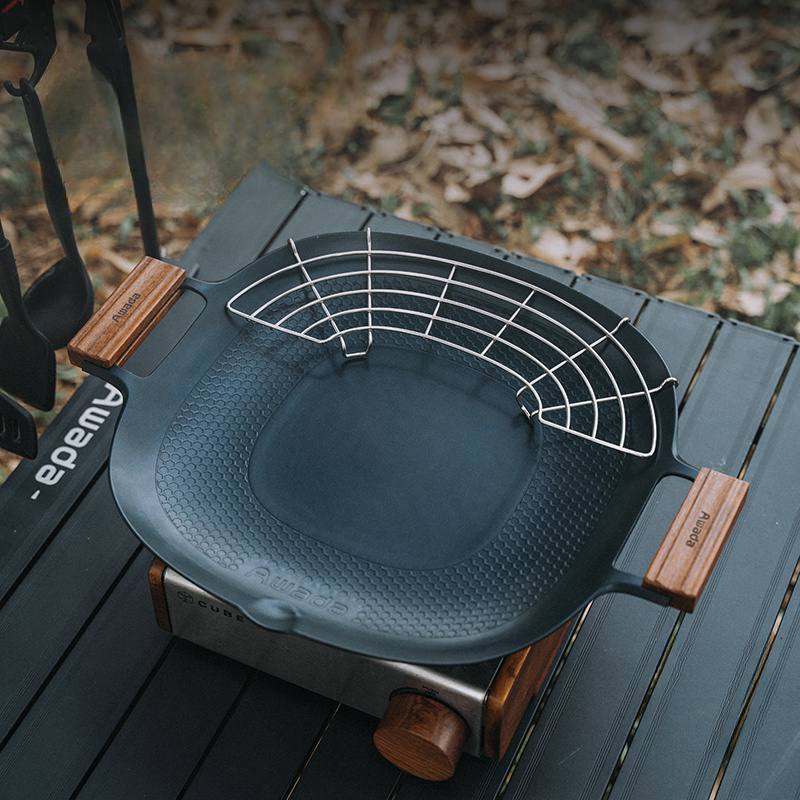 Awada 야외 논스틱 캠핑 그릴 팬 BBQ 다기능 전기 숯 이중 사용