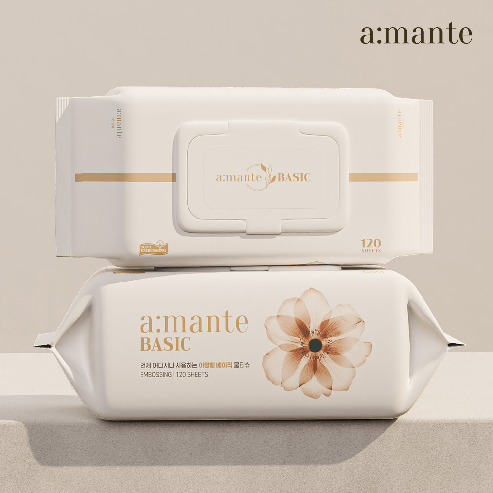 아망떼 베이직 대용량 아기물티슈 엠보싱 캡형 120매, 10개