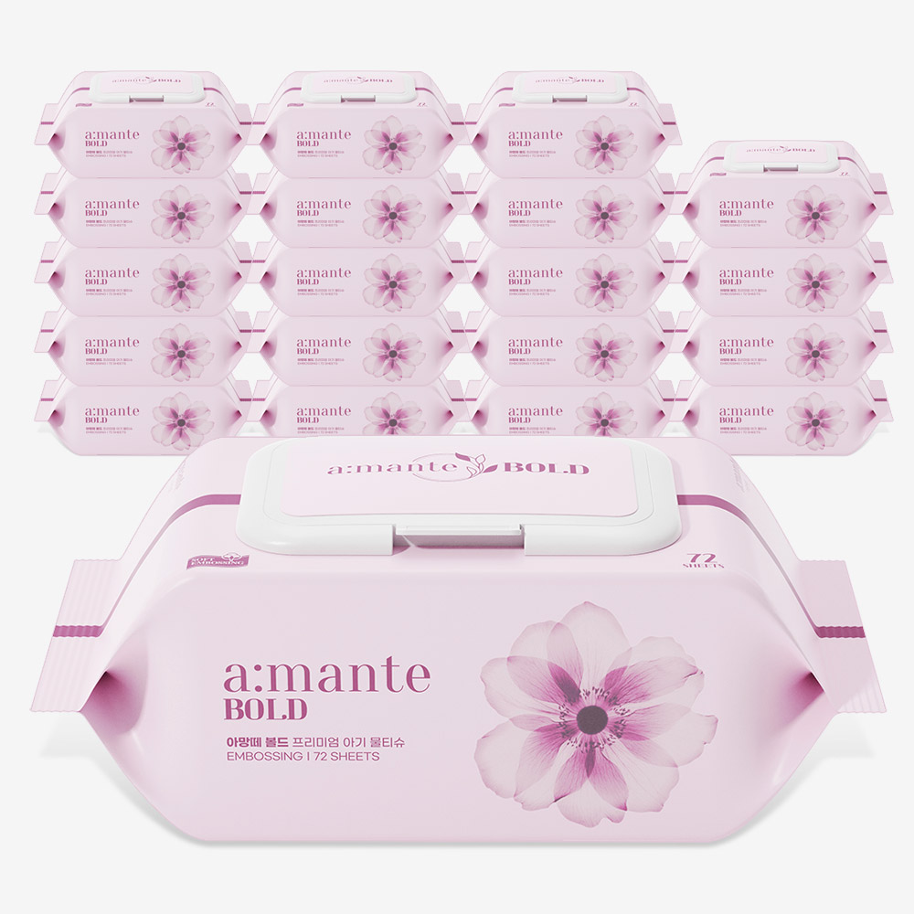 아망떼 볼드 두꺼운 고평량 물티슈 대용량 도톰한 엠보싱 아기물티슈 캡형 72매, 20개