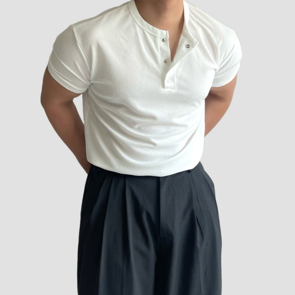 헨리넥반팔 머슬핏반팔 어깨넓어보이는반팔 남자흰티 - 상세 이미지 2