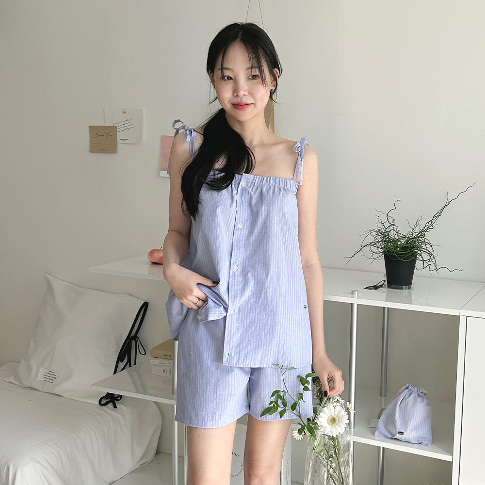 플로어 슬리브리스 파자마 스크런치 세트 여름 나시 잠옷세트 1color - 상세 이미지 3