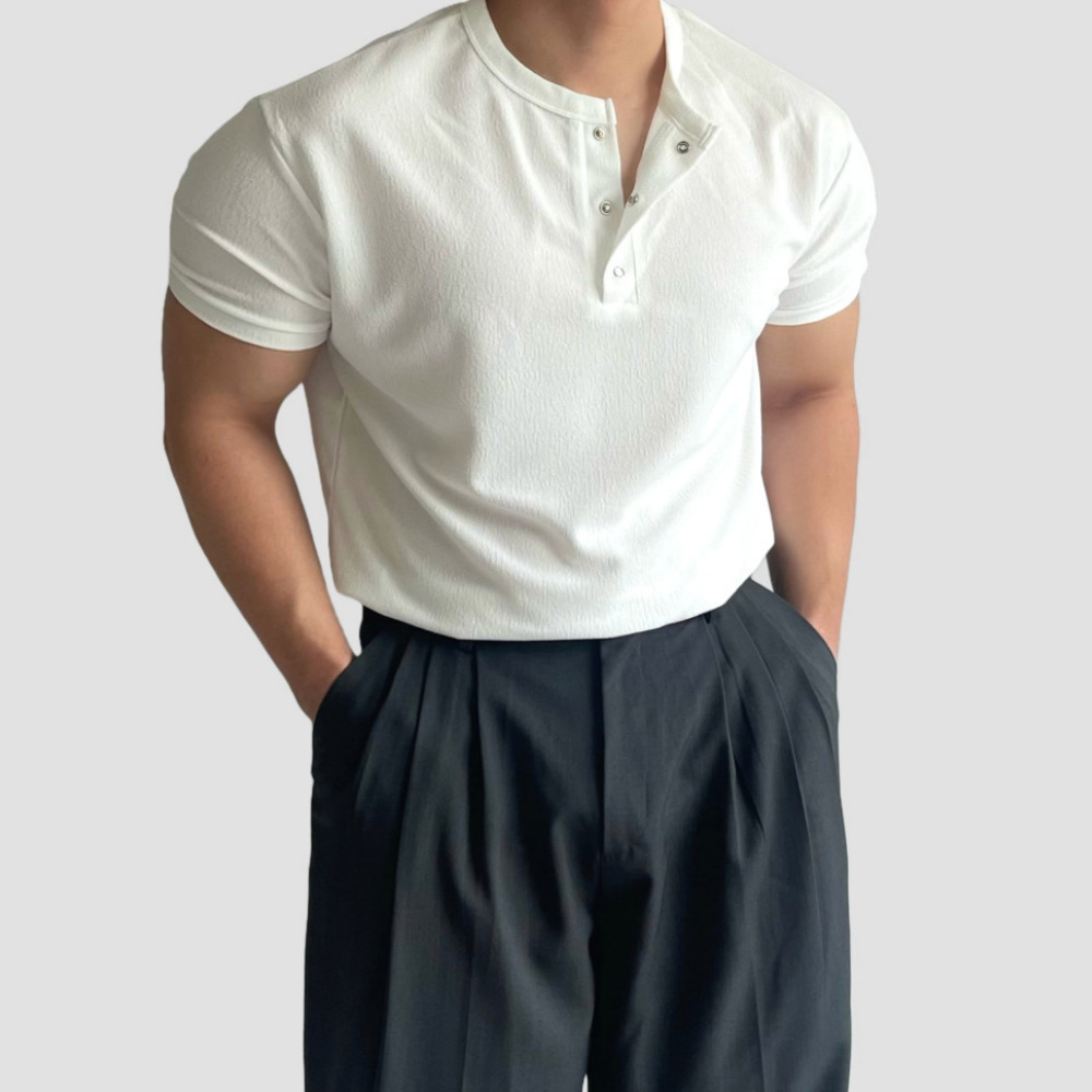 헨리넥반팔 머슬핏반팔 어깨넓어보이는반팔 남자흰티 - 상세 이미지 3