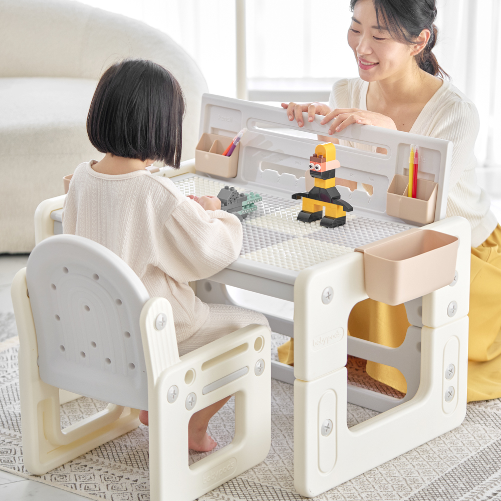 플레스타 멀티데스크 유아 책상 의자 세트(블록포함)