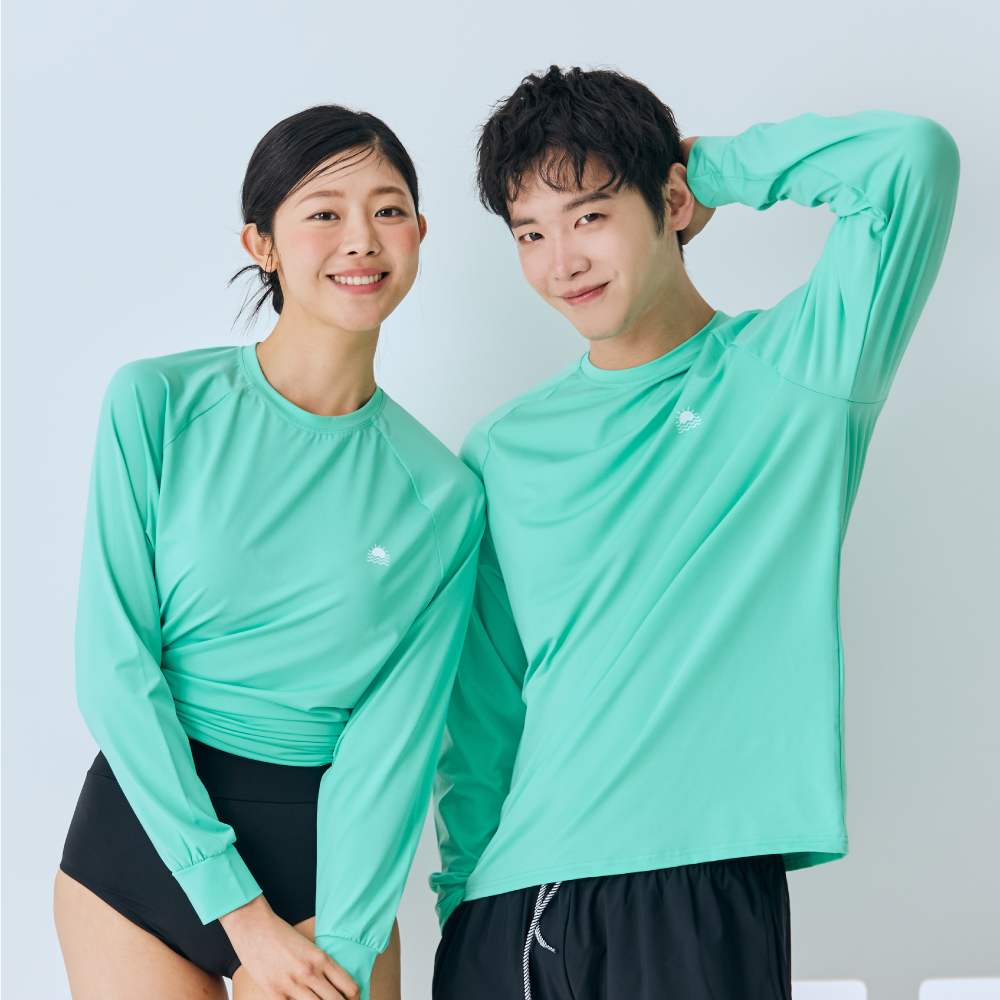 스윔어바웃 베이직 긴팔 루즈핏 오버핏 래쉬가드 빅사이즈 수영복 커플 상의 남자 여자 - 상세 이미지 5