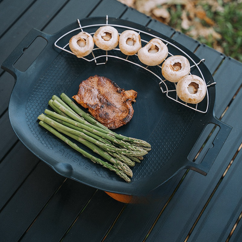 Awada 야외 논스틱 캠핑 그릴 팬 BBQ 다기능 전기 숯 이중 사용