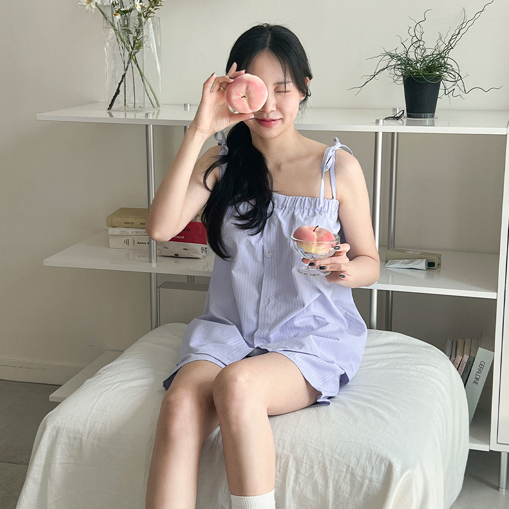 플로어 슬리브리스 파자마 스크런치 세트 여름 나시 잠옷세트 1color - 상세 이미지 2