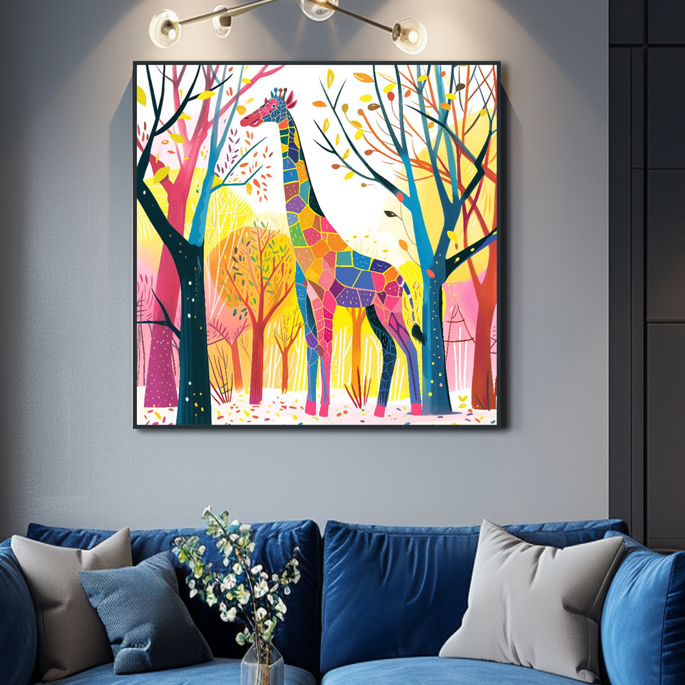 열대의기린  60x60cm 무광화이트 알루미늄액자 사막 평화 분위기 온화  아이방 키즈룸 - 상세 이미지 3