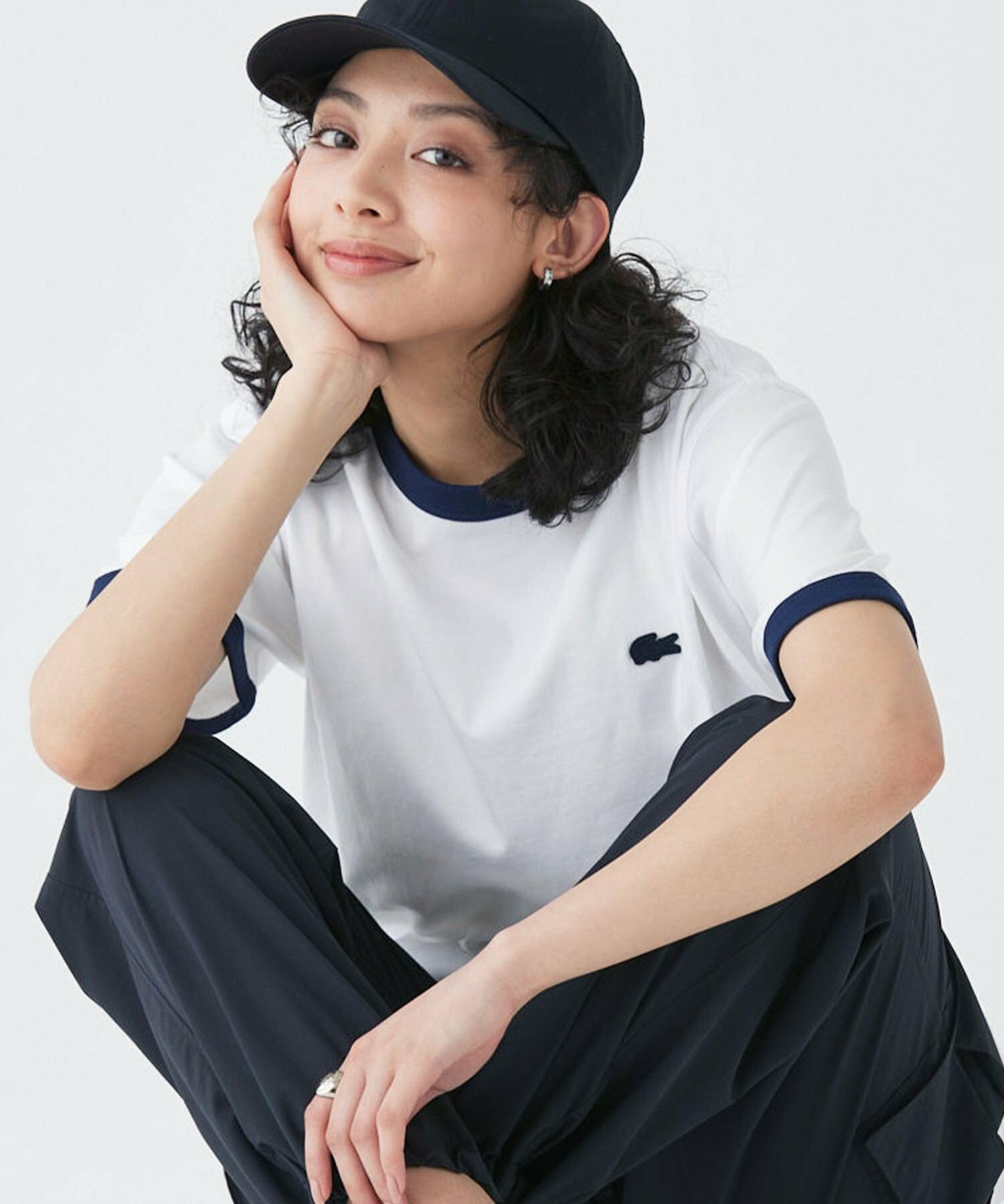 라코스테 LACOSTE 남성 여성 로고 반팔 링거 티셔츠 커플티 4컬러 - 메인 이미지