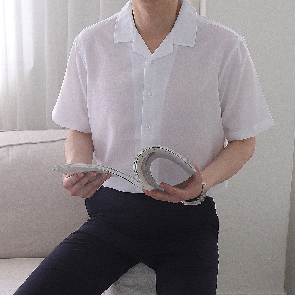 여름 반팔 와이 셔츠 구김없는 오픈카라 남방 남자 린넨 셔츠