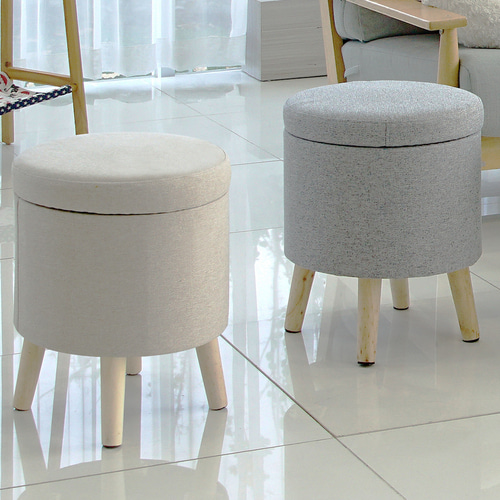 원형 화장대 의자 원목 패브릭 수납 스툴 둥근 보름달