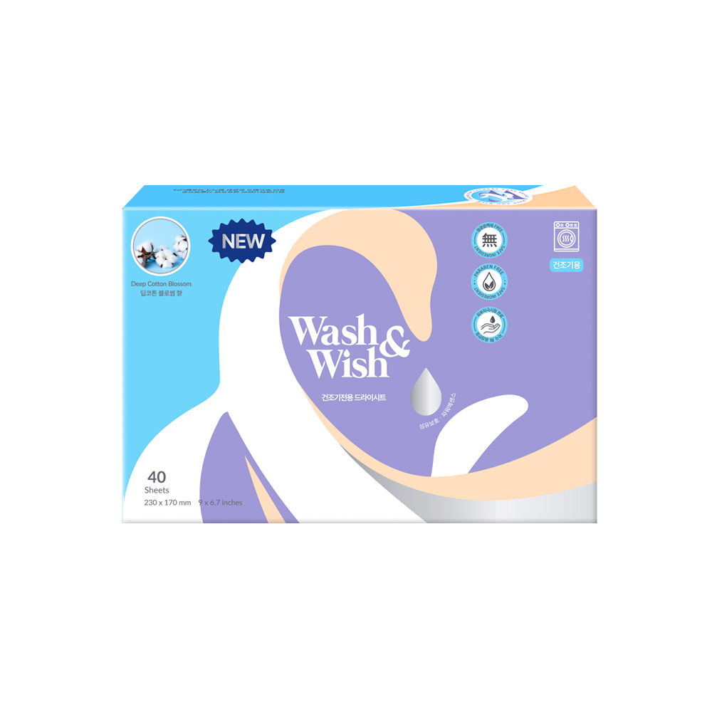[워시앤위시] 드라이시트 40매 건조기섬유유연제 건조기시트 딥코튼향