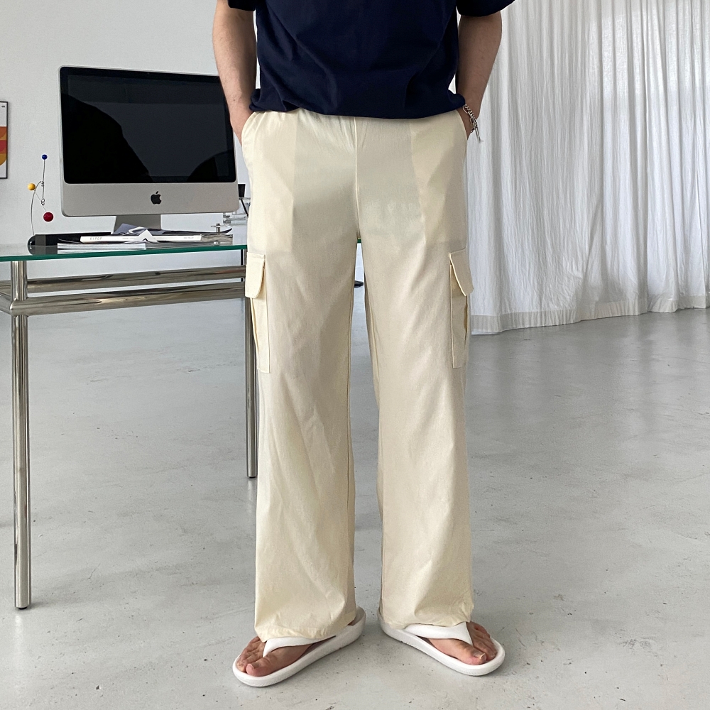 남성여름와이드팬츠 시원한카고바지 아이스밴딩팬츠 - 상품 이미지