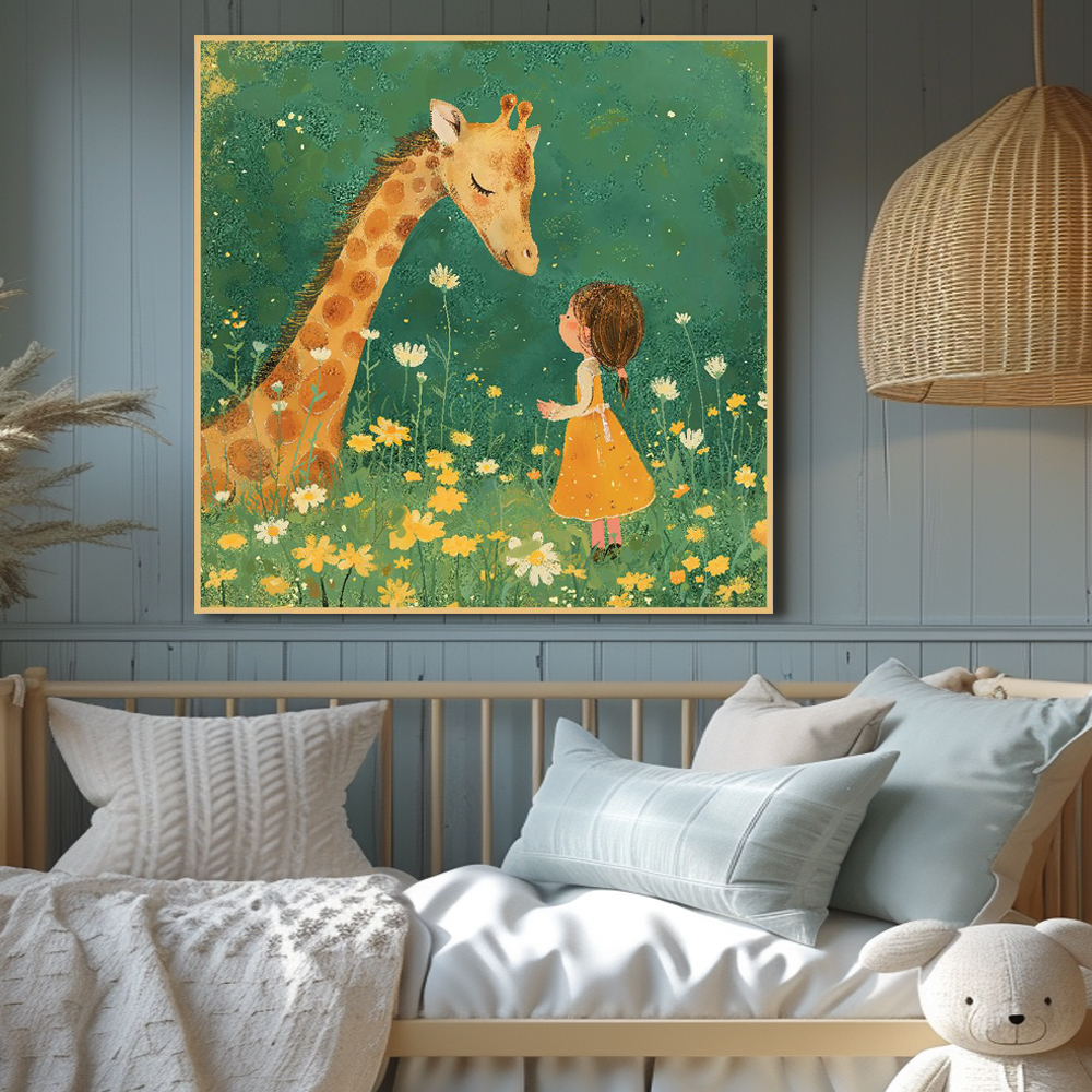 열대의기린  60x60cm 무광화이트 알루미늄액자 사막 평화 분위기 온화  아이방 키즈룸 - 상세 이미지 4
