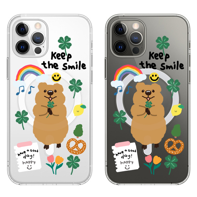 행복한 쿼카 일러스트 투명 맥세이프 케이스