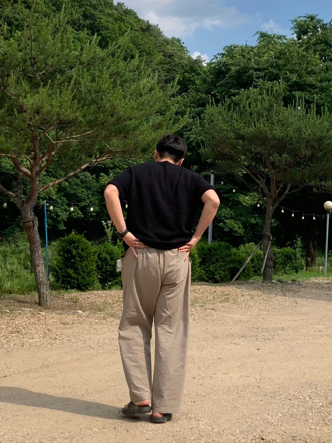 남자린넨바지 허리밴딩 원턱 와이드 마바지 이미지 8