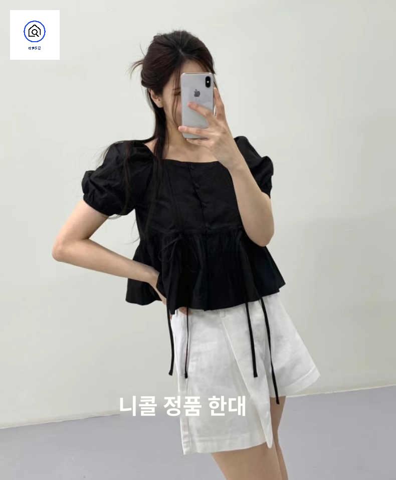 셔츠 스퀘어넥 의상 블라우스 - 상세 이미지 4