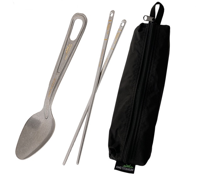AMG 티타늄 수저 세트 티탄 스푼 젓가락 수저케이스 커트러리 경량 숟가락 백패킹