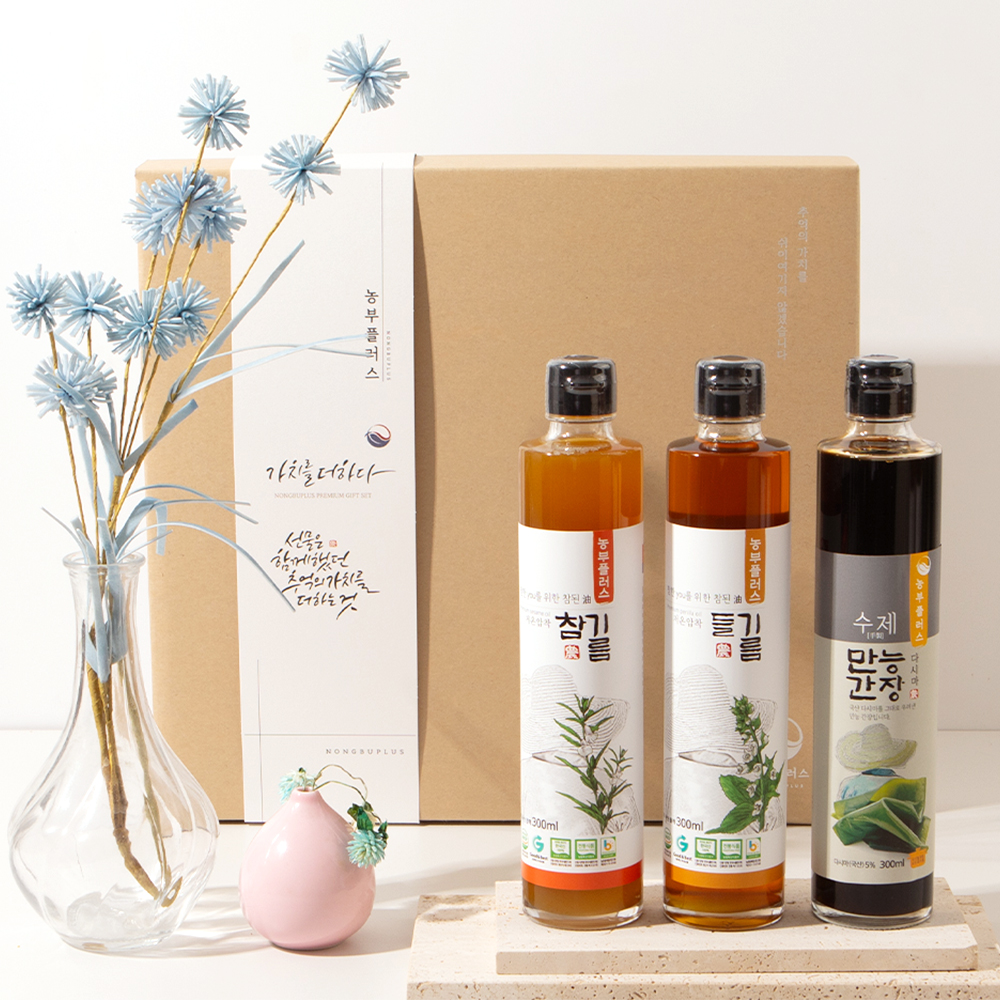 국산 냉압착 생들기름 저온압착 들기름 참기름 300ml 3병 선물세트 농부플러스 - 상세 이미지 3