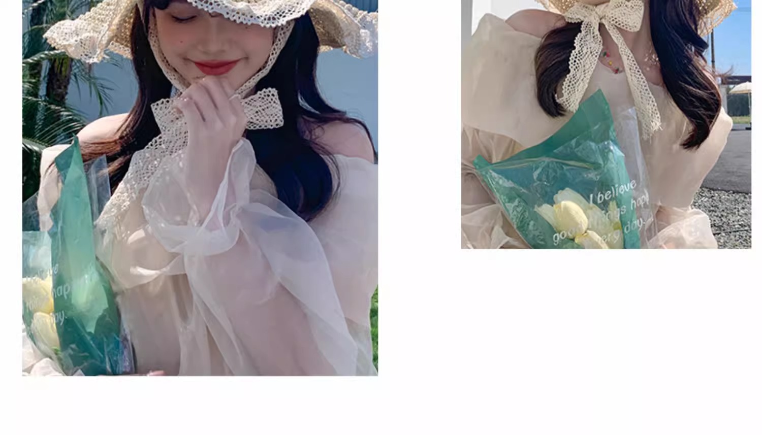 [❤️주문폭주❤️] 밀짚 레이스 플로피 햇 데일리 챙 와이어 리본 모자 424062402 상세 이미지 11
