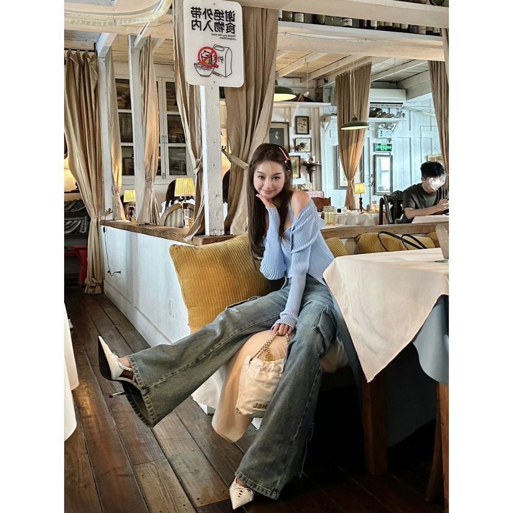 홀터넥나시 가디건 세트 셋업 아이돌 패션 힙한 Y2K 슬림핏 블루 - 상세 이미지 2
