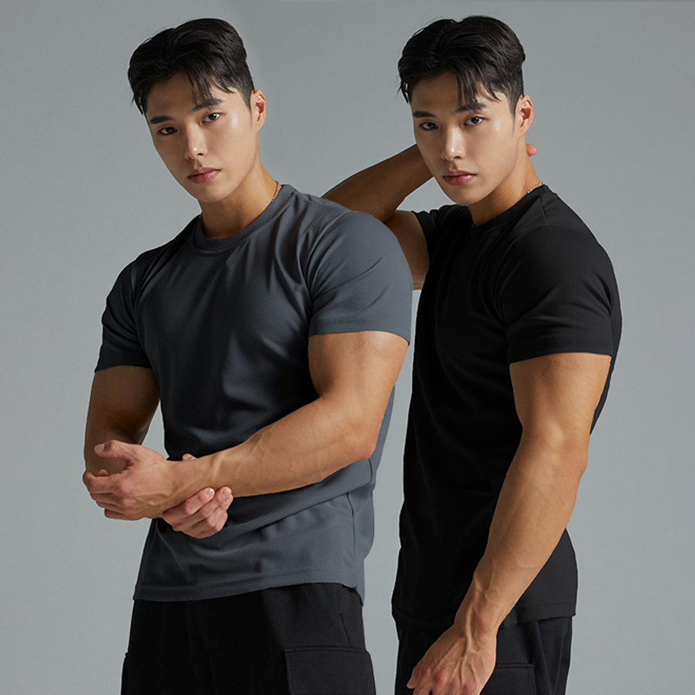 [2P] 블랙몬스터핏 허니컴 기능성 반팔 쿨 티셔츠 세트 무지 오버핏 머슬핏 빅사이즈