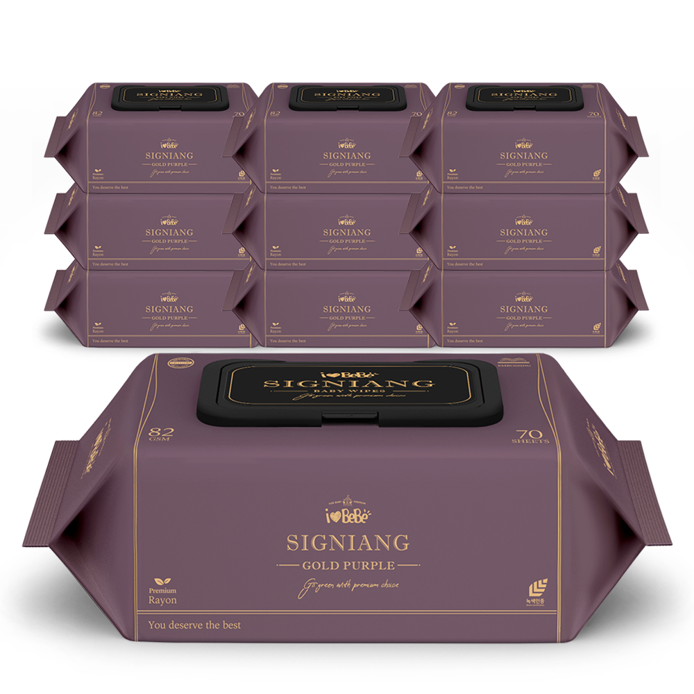 아이러브베베 시그니앙 골드퍼플 82g 엠보 70매 10팩 캡형 아기 물티슈