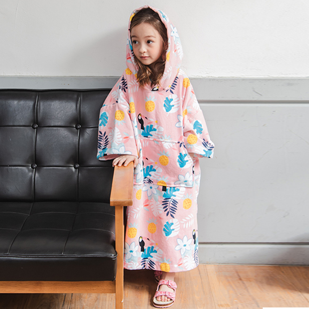 어린이 주니어 초등 목욕 후드 비치 타올 샤워 가운 판초 물놀이 후드가운 트로피컬핑크