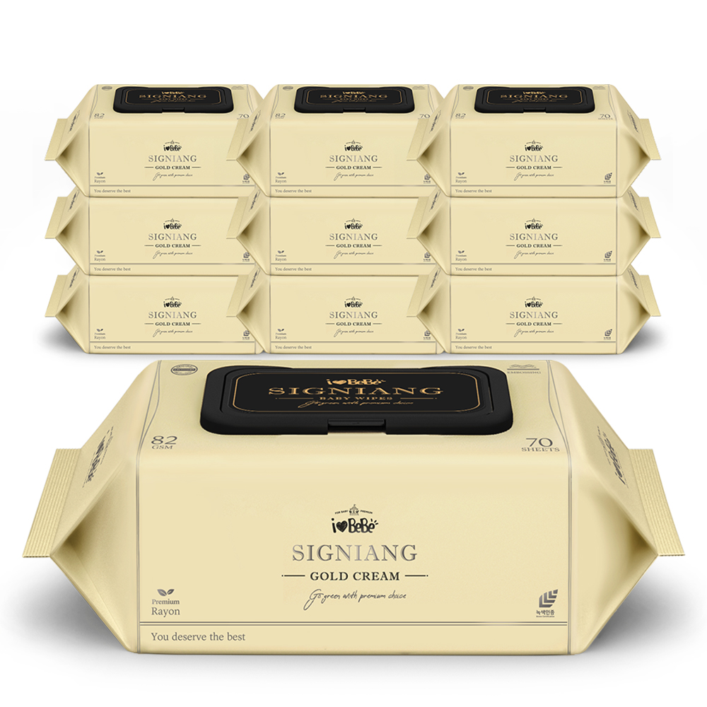 아이러브베베 시그니앙 골드크림 82g 엠보 70매 10팩 캡형 아기 물티슈