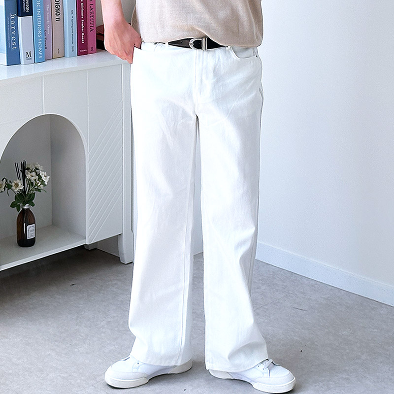 남자 와이드면바지 코튼 블랙 화이트 팬츠 빅사이즈