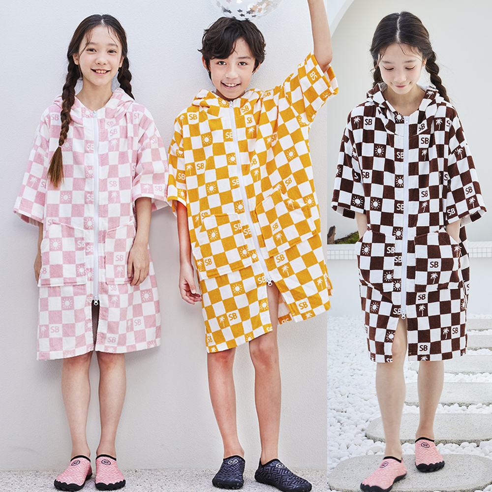 어린이 주니어 초등 목욕 후드 비치 타올 샤워 가운 판초 물놀이 후드가운 트로피컬핑크