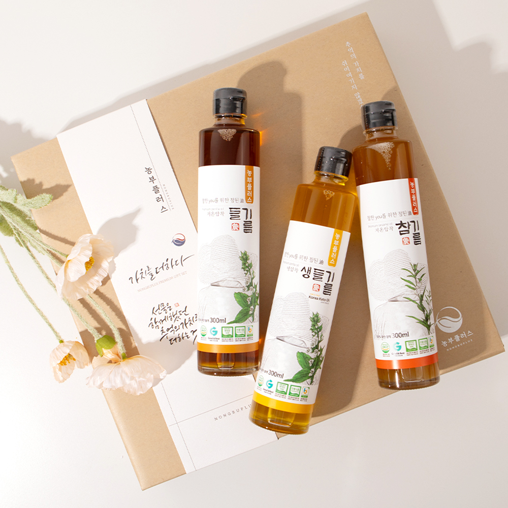 국산 냉압착 생들기름 저온압착 들기름 참기름 300ml 3병 선물세트 농부플러스 - 상세 이미지 2