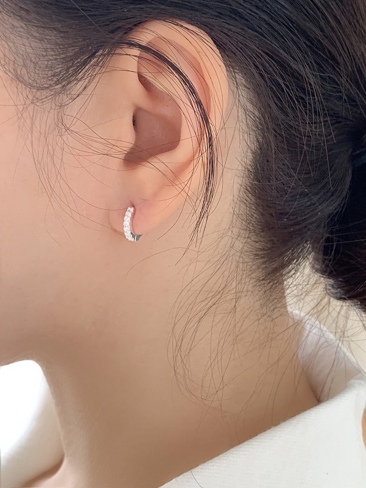 셀프러브 지르코니아 이어링 Small - 925실버 큐빅 후프링 테니스 원터치 링귀걸이 이미지 3