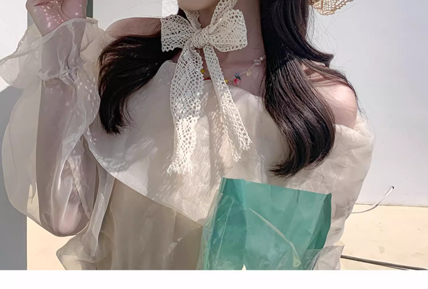 [❤️주문폭주❤️] 밀짚 레이스 플로피 햇 데일리 챙 와이어 리본 모자 424062402 상세 이미지 14