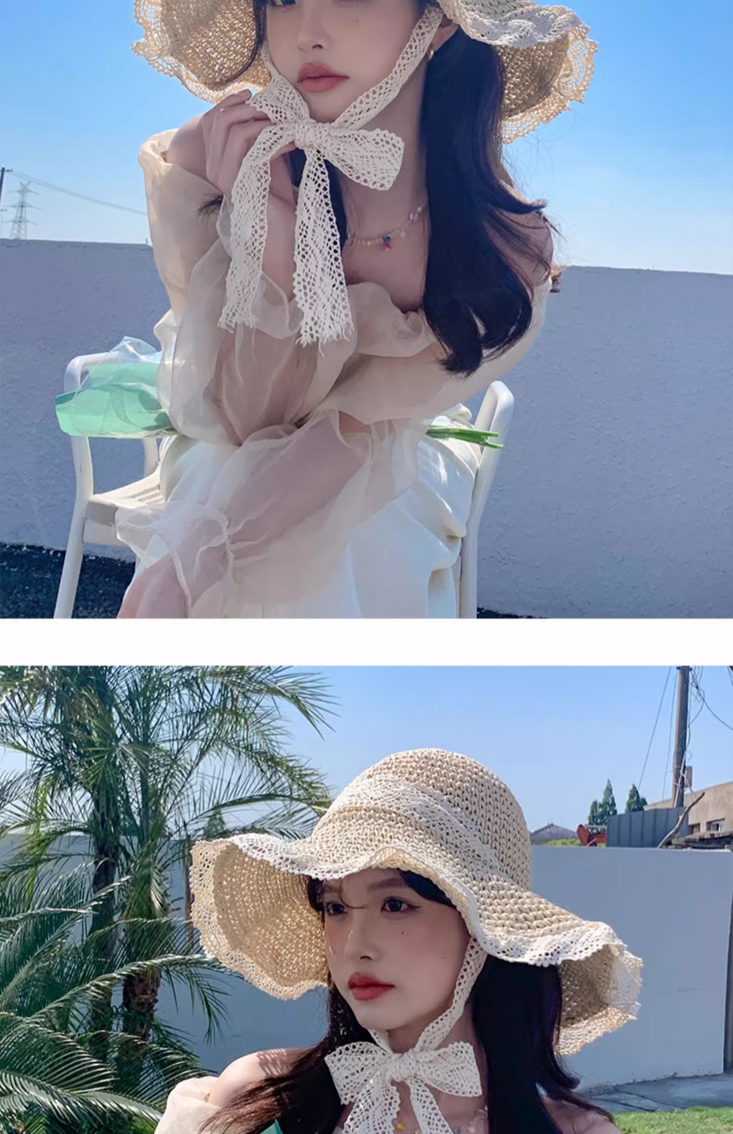 [❤️주문폭주❤️] 밀짚 레이스 플로피 햇 데일리 챙 와이어 리본 모자 424062402 상세 이미지 9