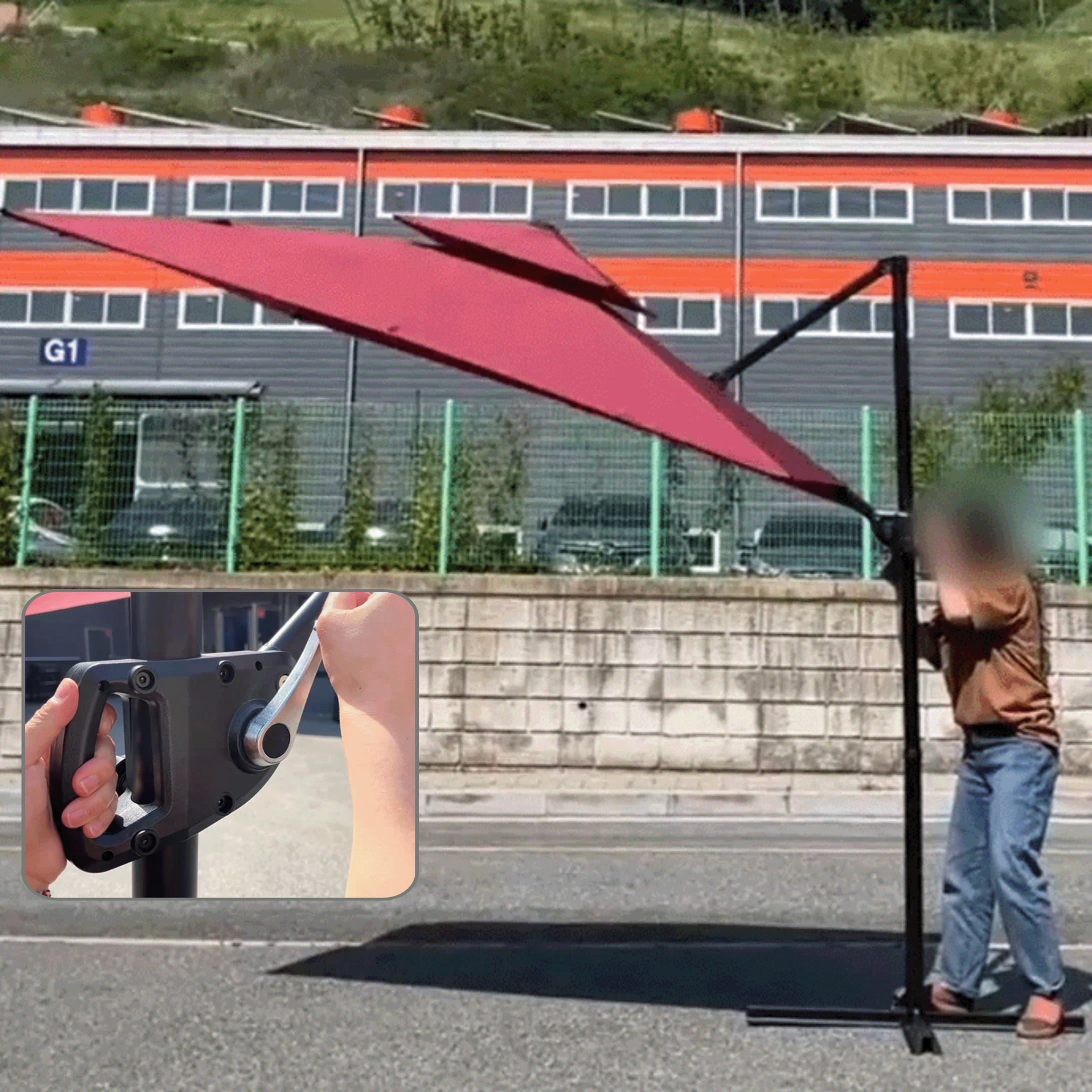 여바라 대형 레버 사각파라솔 그늘막 이중지붕 야외 펜션 정원 비치 단품