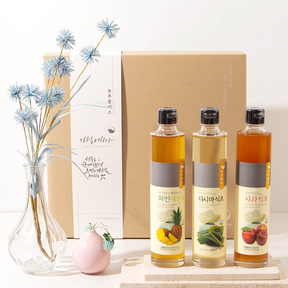 수제발효식초 사과 파인애플 다시마식초 3종 300ml 3병 선물세트 농부플러스 - 상세 이미지 2