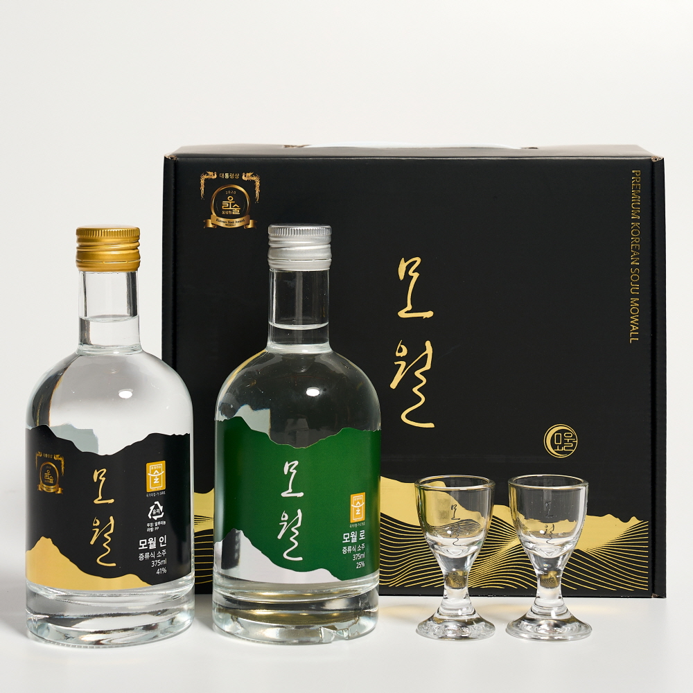 모월인 41도+모월로 25도 375ml 선물세트 모월소주 (전용잔, 케이스 포함) - 메인 이미지