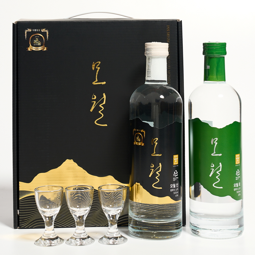 모월인 41도+모월로 25도 500ml 선물세트 모월소주 (전용잔, 케이스 포함) - 메인 이미지