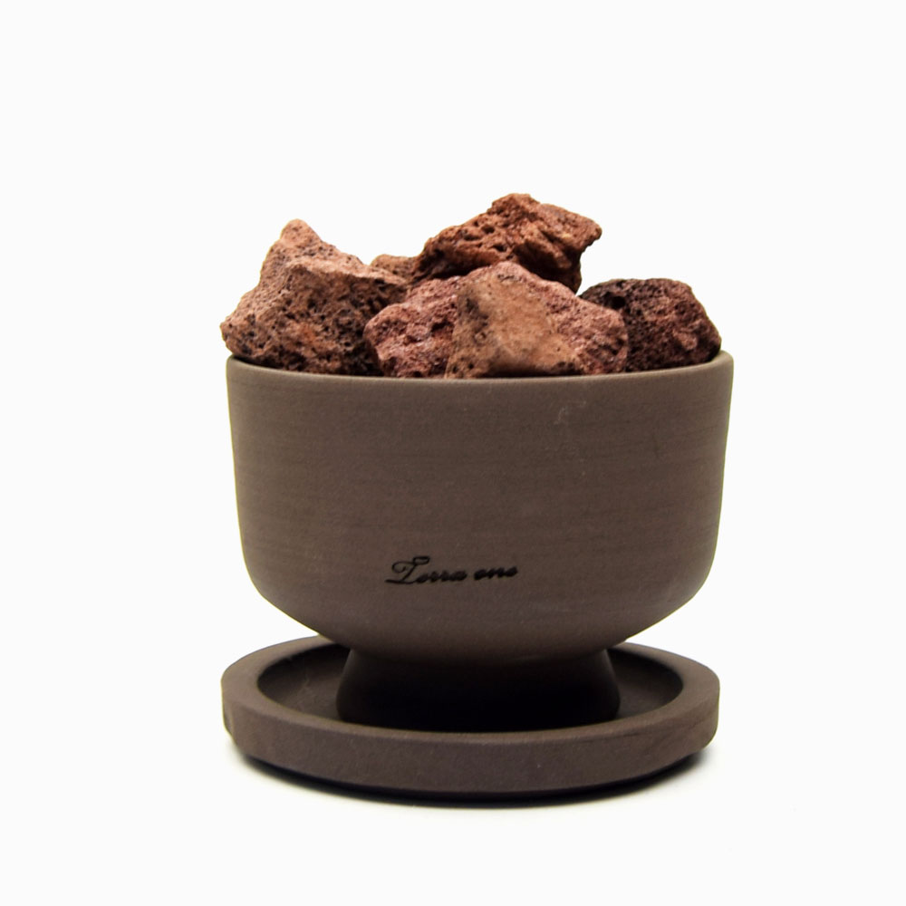 테라원 물구멍 없는 수제 토분 디퓨져 굽실린더 받침셋트 13x10cm 다크초코