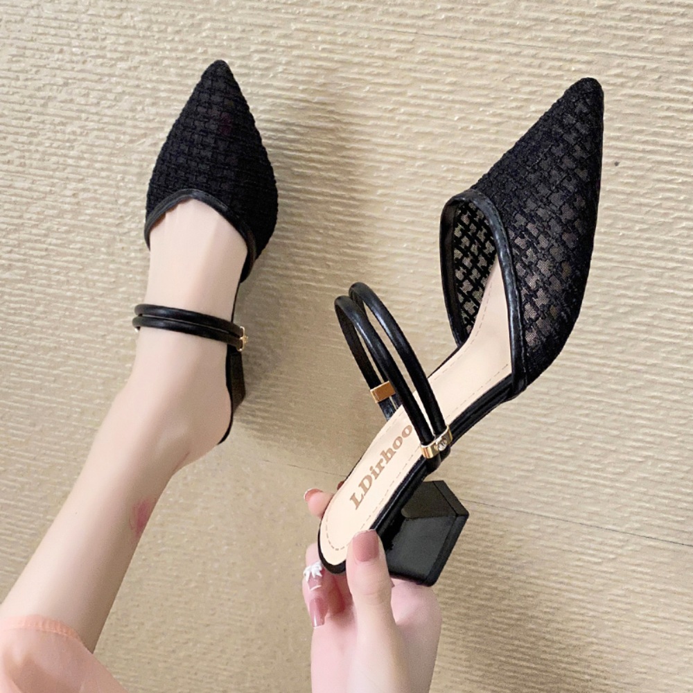 투웨이 뮬 슬리퍼 샌들 메쉬 얇은 뾰족코 5CM 여름 3컬러 - 상품 이미지