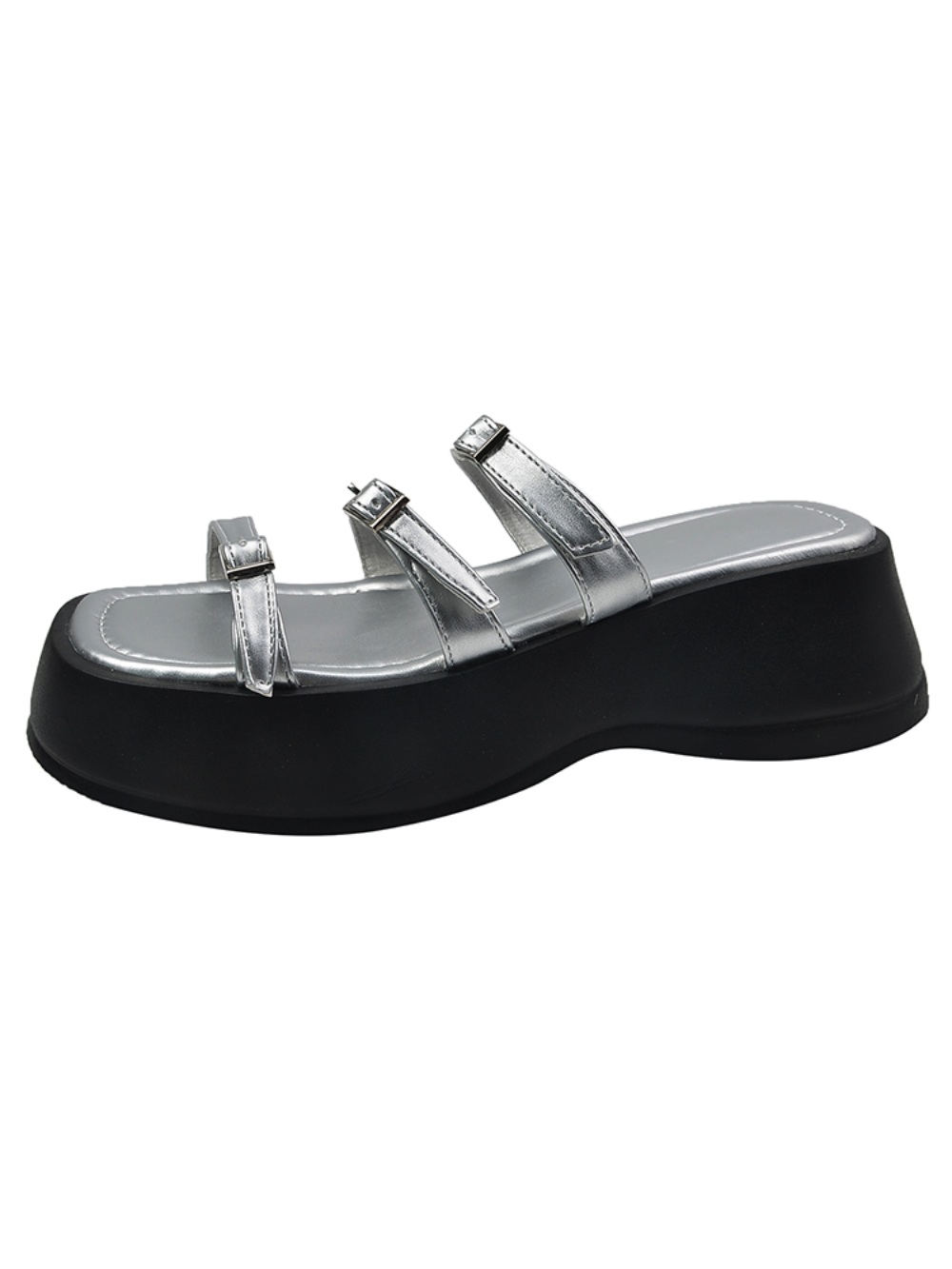 사각코 스트랩 샌들 슬리퍼 키높이 6cm 두꺼운 밑창 버클 3컬러 - 상세 이미지 5