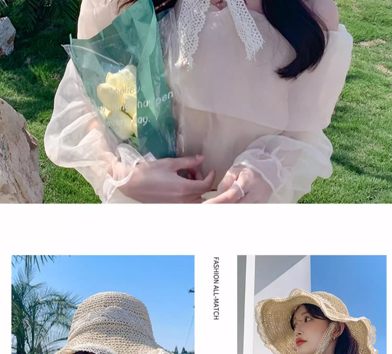 [❤️주문폭주❤️] 밀짚 레이스 플로피 햇 데일리 챙 와이어 리본 모자 424062402 상세 이미지 10