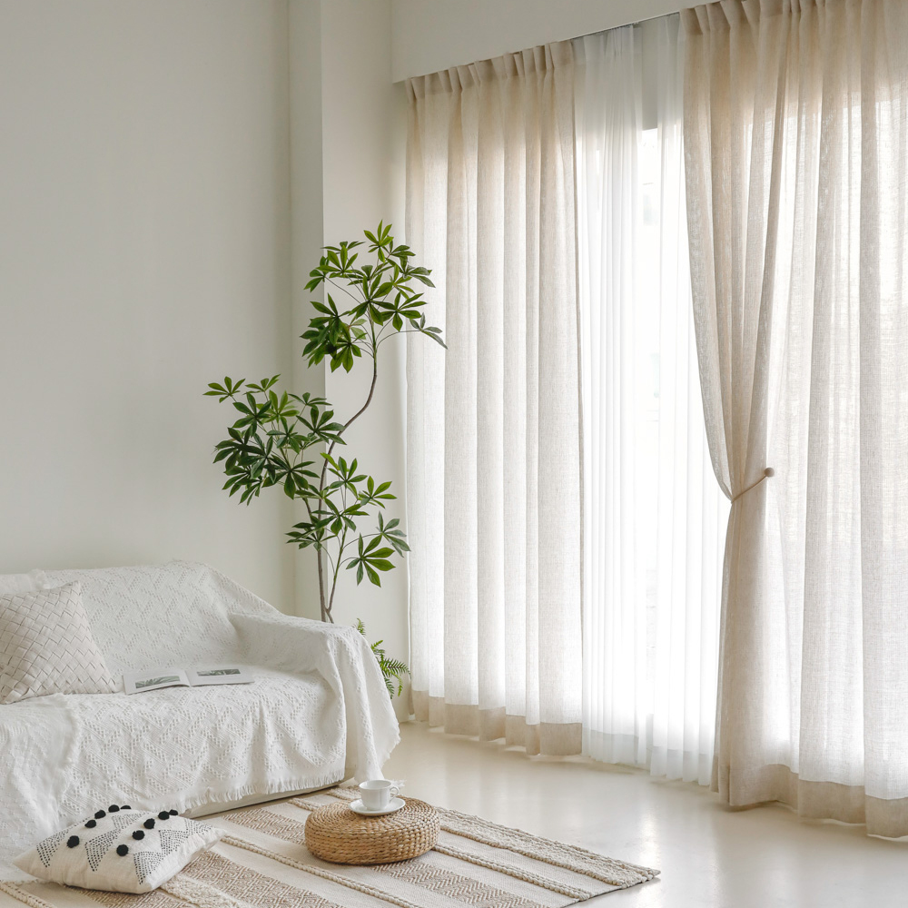 네이쳐 베일 여름 인테리어 린넨 광목 룩 빈티지 거실 가리개 포인트 커튼 기본핀형 1마