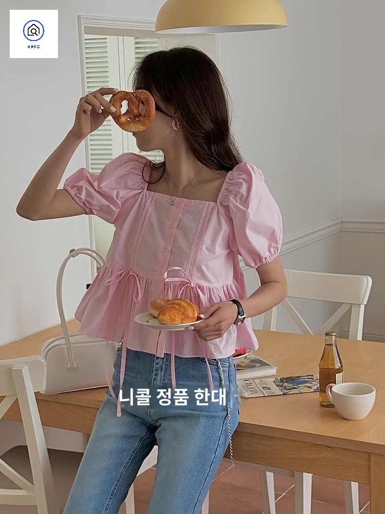셔츠 스퀘어넥 의상 블라우스 - 상세 이미지 3