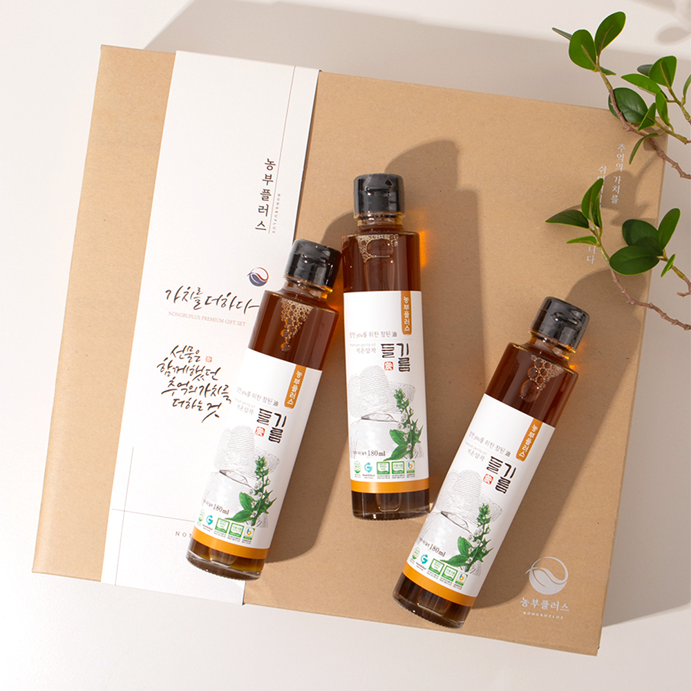 농부플러스 국산 냉압착 생들기름 저온압착 들기름 참기름 180ml 3병선물세트 - 상세 이미지 3