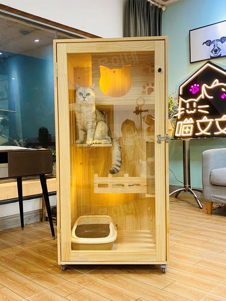 고양이 원목 하우스 케이지 단단한 대형 협탁 캐비닛 집 프레임 침대 아파트 투명 아크릴 빌라 문 주택 목조 60 6060 원목 - 상세 이미지 2